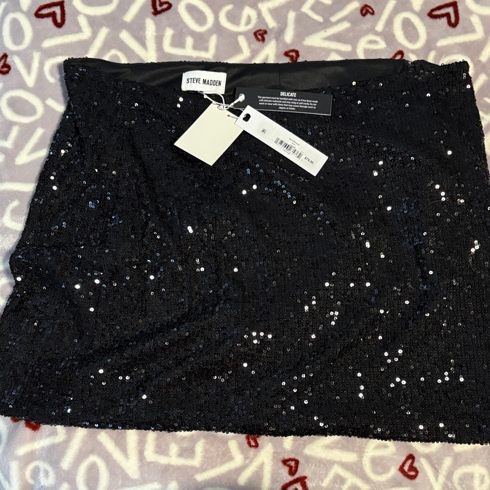 Steve Madden Black Sequin Mini Skirt